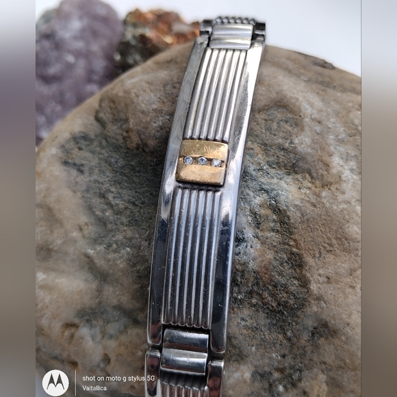 Channel Set Natural Diamond 10K Solid Gold Stainless Steel Panel Link Bracelet - Picture 8 of 8